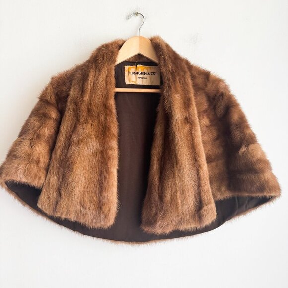 Vintage Brown Mink Short Bolero Capelet Cape S/M - Picture 2 of 4